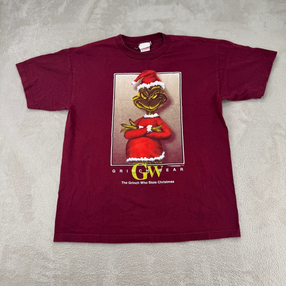 Vintage AAA Seuss Wear Grinch Who Stole Christmas Shirt Mens L Maroon Cartoon